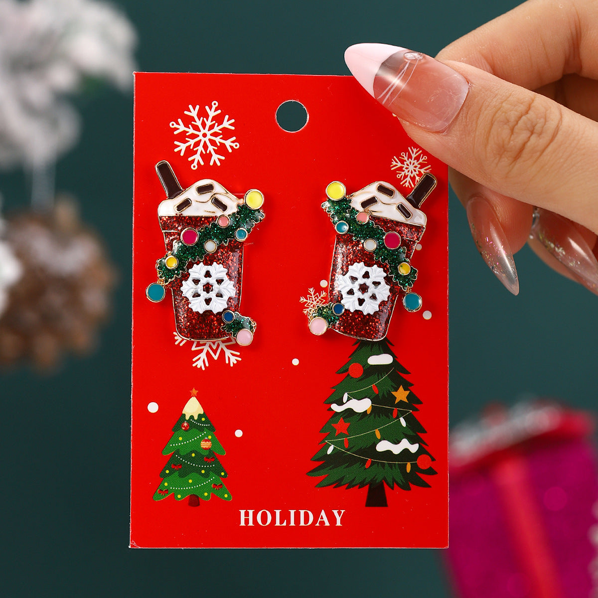 Wholesale Christmas cartoon diamond alloy earrings